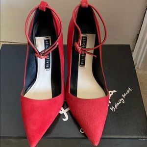 Alice and Olivia red suede pumps